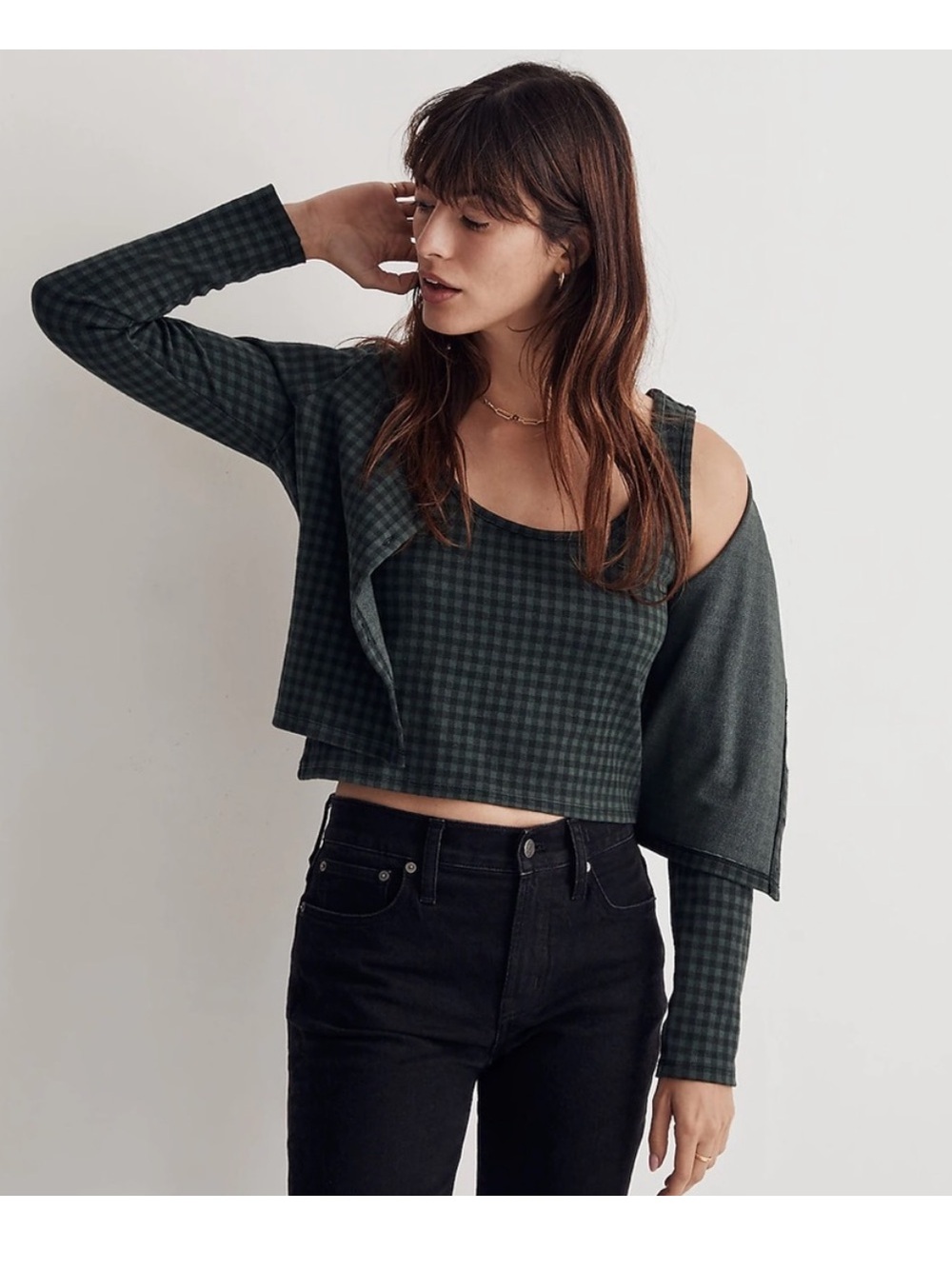 Madewell Jacquard Cardigan Twin Set in Gingham cardigan and tank top  XXS